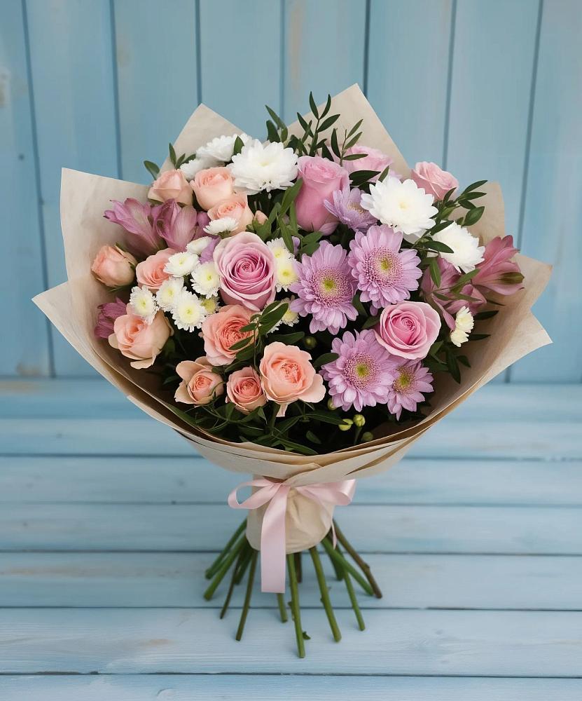 Букет цветов из: Хризантемы, Розы и Альстромерии в Пятигорске