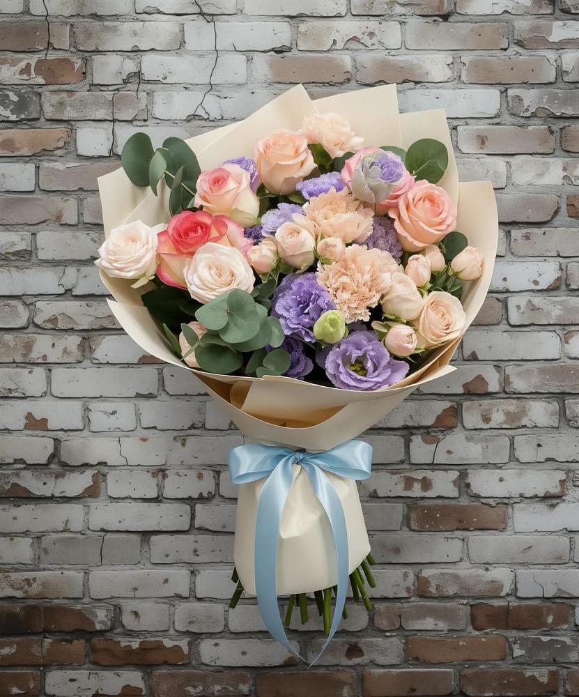 Букет цветов из: Розы, Лизиантусы и Гвоздики в Пятигорске